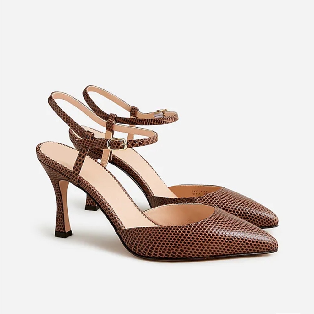 J. Crew Elsie Made-in-Italy lizard-embossed leather heels